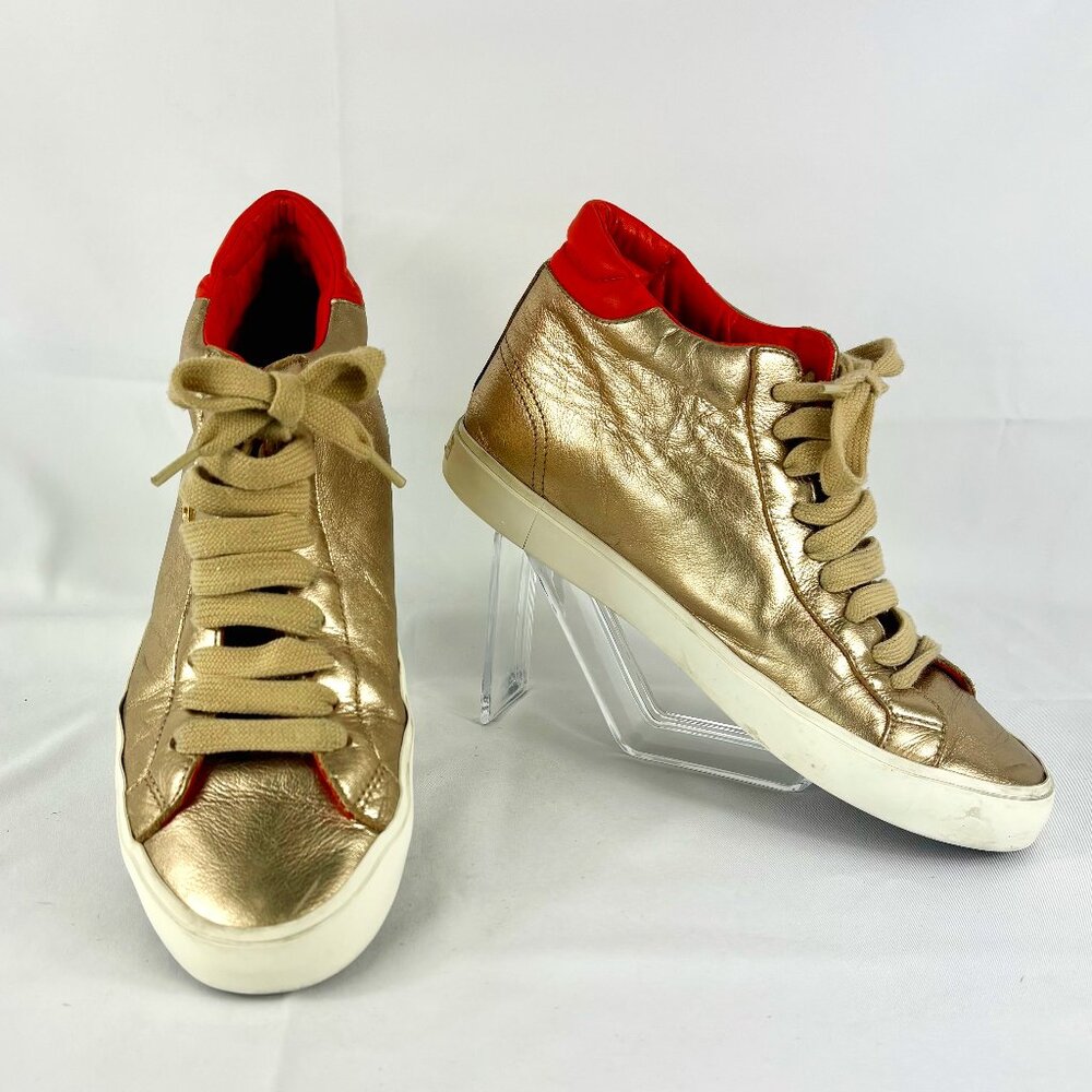 SALE! Burch Gold Metallic Leather High-Top Sneakers - Luxe & Stylish